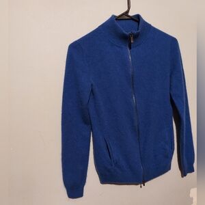 Gobi Mongolian Cashmere Blue Sweater M Full Zip Preppy Old Money Quiet Luxury